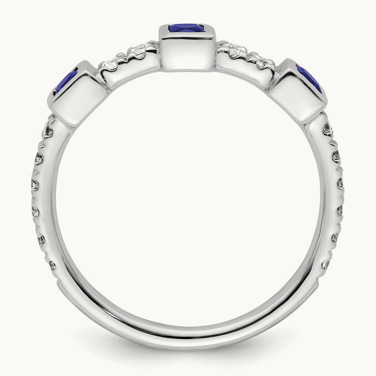 Polished Diamond and Sapphire Fashion Ring, 14K White Gold
