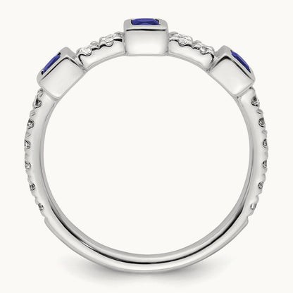 Polished Diamond and Sapphire Fashion Ring, 14K White Gold