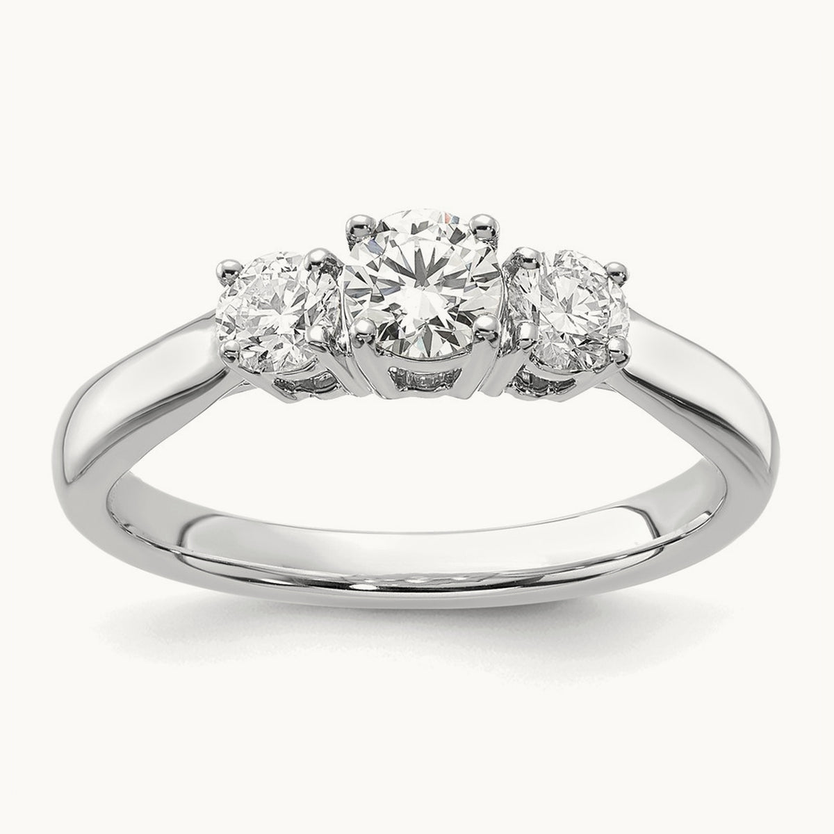 Round Prong-Set 3 Stone Engagement Ring — 14K White Gold, 3/4 ct, 7