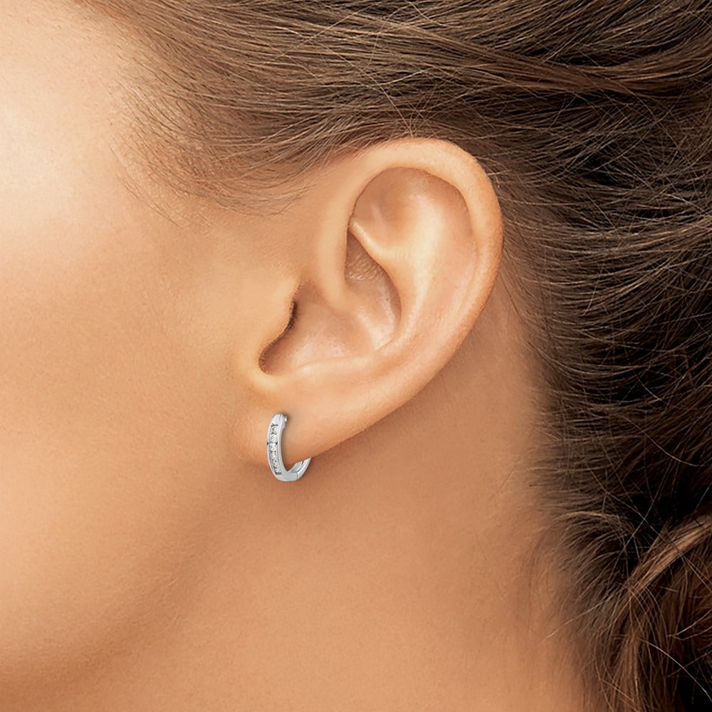 Polished Diamond Hinged Hoop Earrings — 14K White Gold