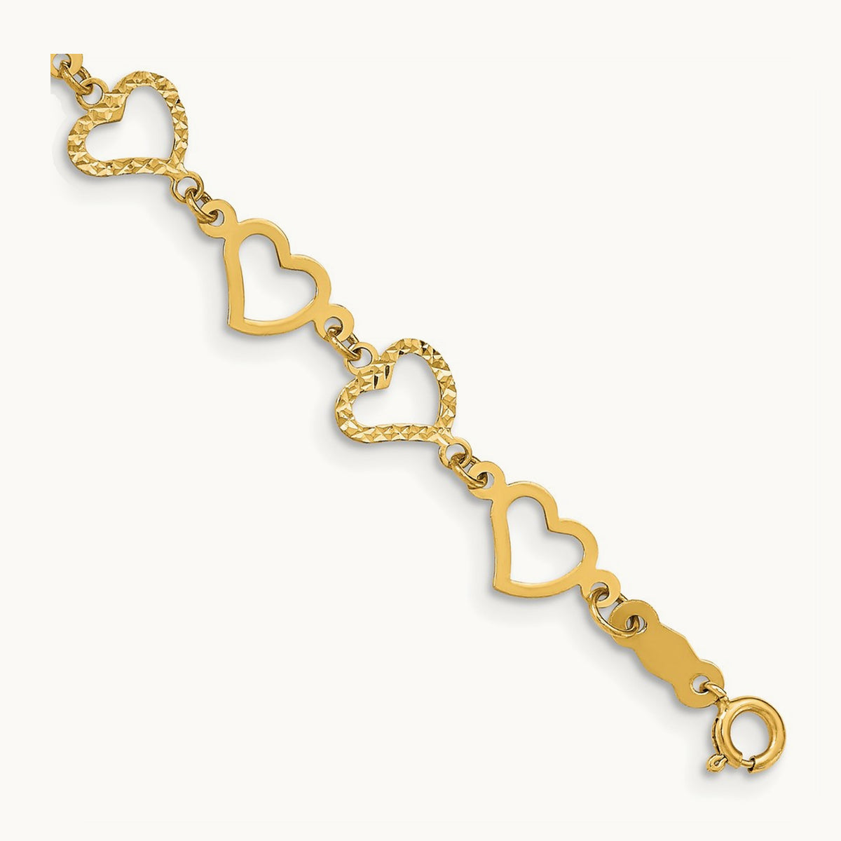 Flat Diamond Cut Open Hearts Bracelet — 7.25mm