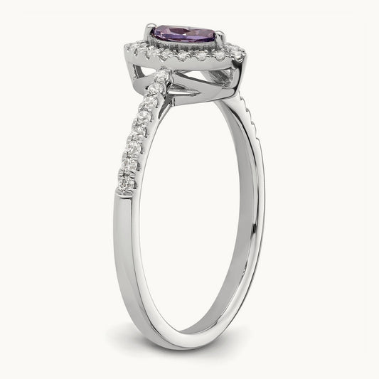 Amethyst Feb Birthstone Ring, 0.20 ct tw Lab-Grown Diamond