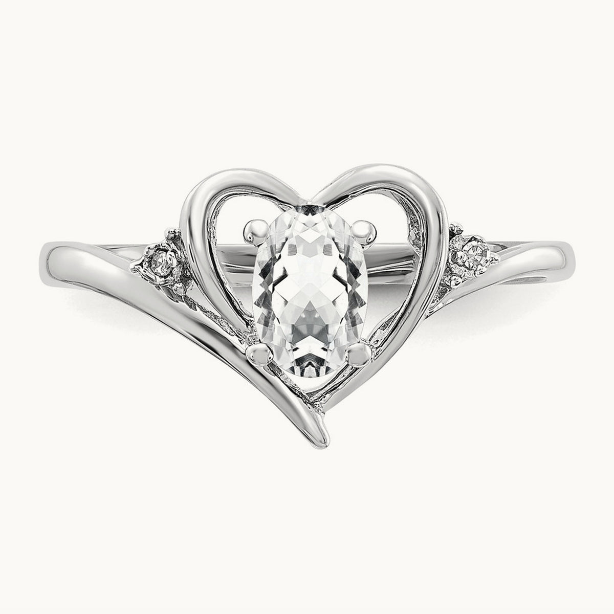 Topaz and Diamond Heart Ring — 14K White Gold, 7