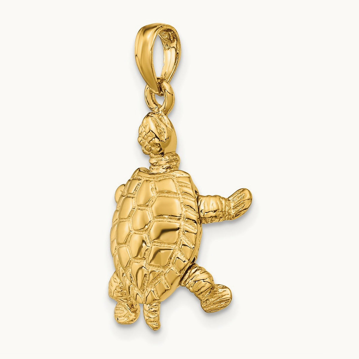 Solid Polished 3-D Moveable Turtle Pendant — 14K Yellow Gold, 25mm