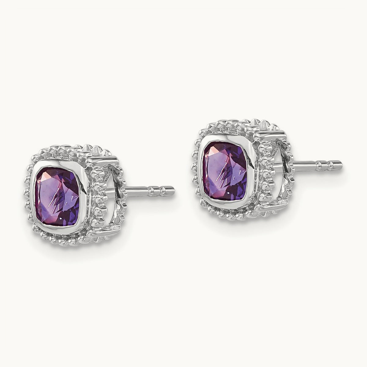 Cushion Amethyst Earrings — 14K White Gold