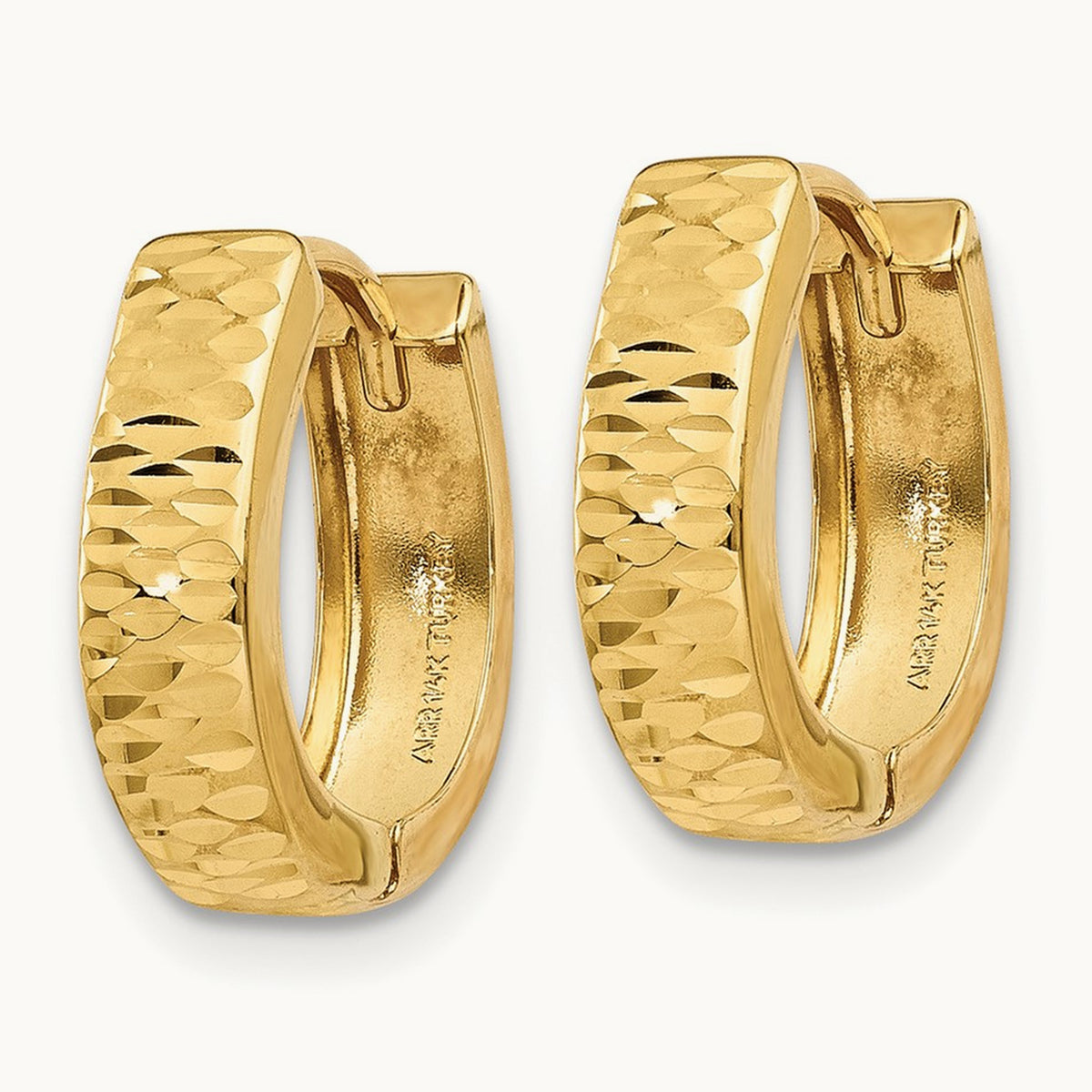 Textured and Polished Hinged Hoop Earrings — 14K Yellow Gold