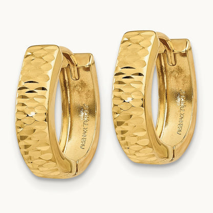 Textured and Polished Hinged Hoop Earrings — 14K Yellow Gold