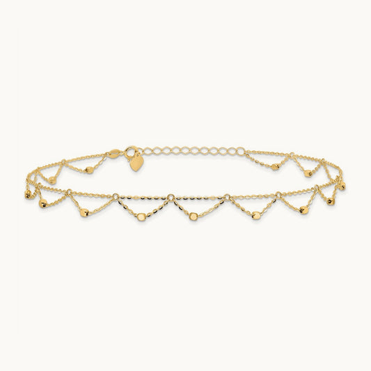 Polished and Diamond-cut Fancy 10in Plus 1.5in ext. Anklet, 14K