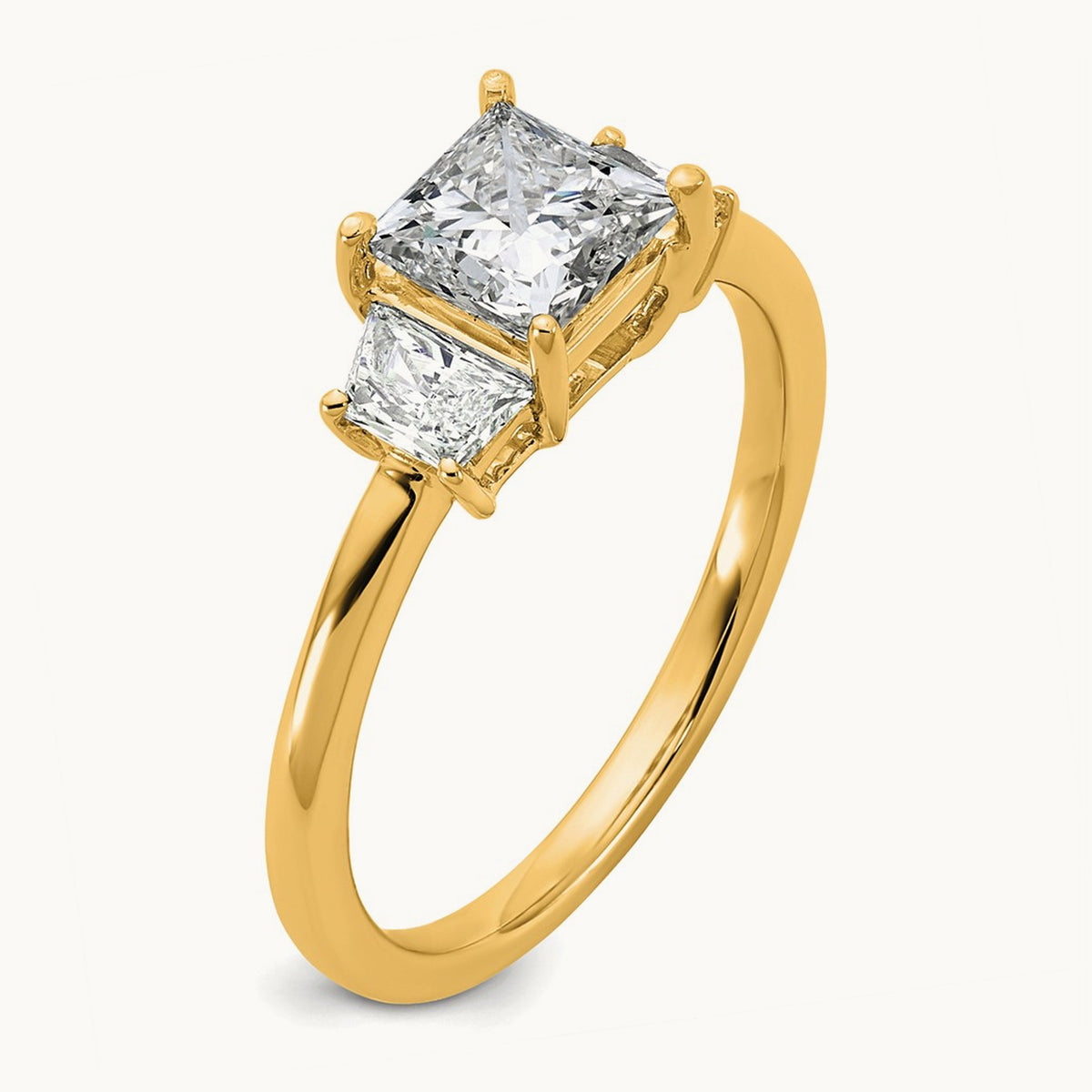 Princess & Trapezoid Engagement Ring — 14K Yellow Gold, 1 3/8 ct, 7