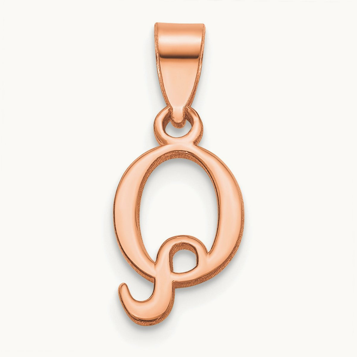 Polished Block Initial Pendant — 14K Rose Gold, Q