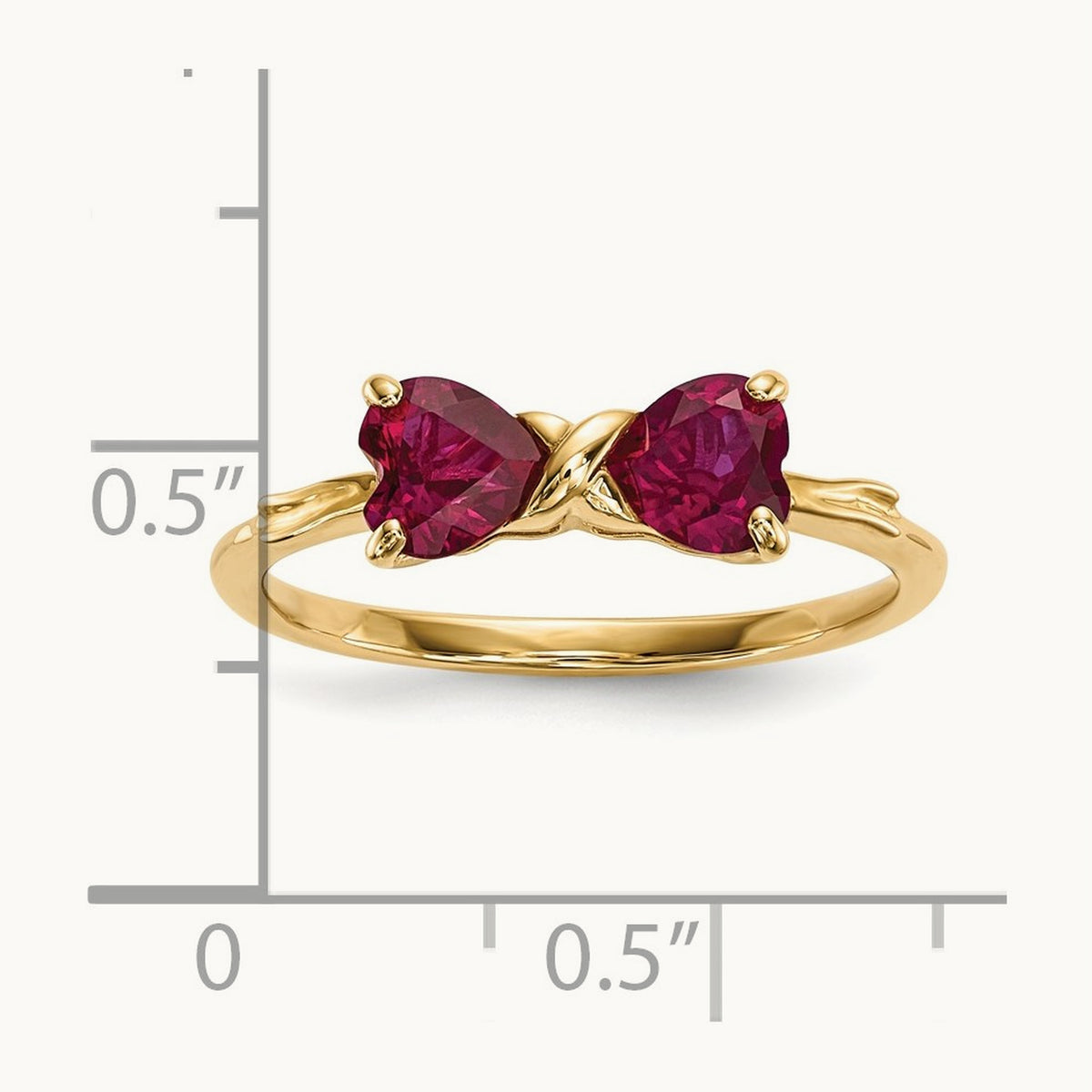 Polished Created Ruby Bow Ring, 14K Gold
