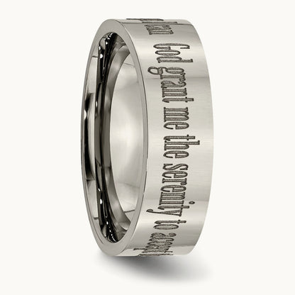Polished Serenity Prayer Laser Design Flat Band — photo set