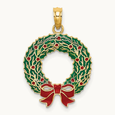 Enamel CHRISTMAS WREATH Charm, 14K