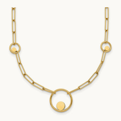 Polished Paper Clip Link Circles 16.75in Necklace, 14K