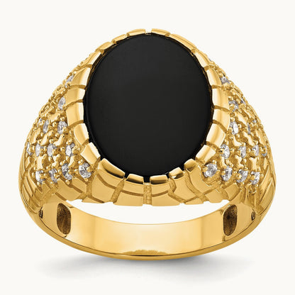 IBGoodman Men's Onyx and Diamond Nugget Complete Ring, 14K