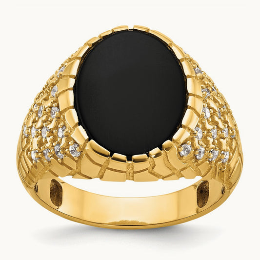 IBGoodman Men's Onyx and Diamond Nugget Complete Ring, 14K