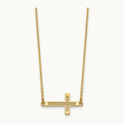 Sideways Cut-out Cross Necklace — 14K Yellow Gold