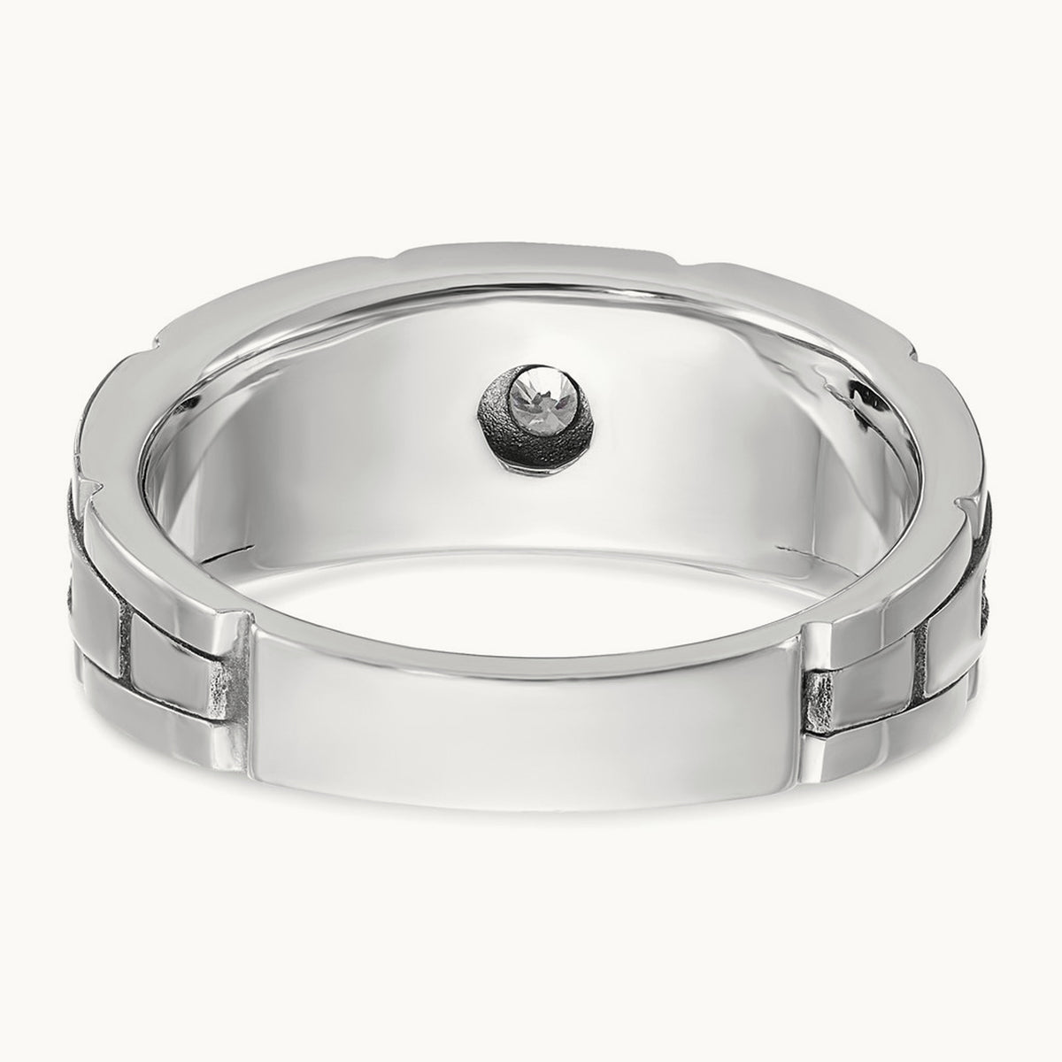 w/ Blk RH IBGoodman Men's Polished & Textured Diamond Ring, 14K White Gold