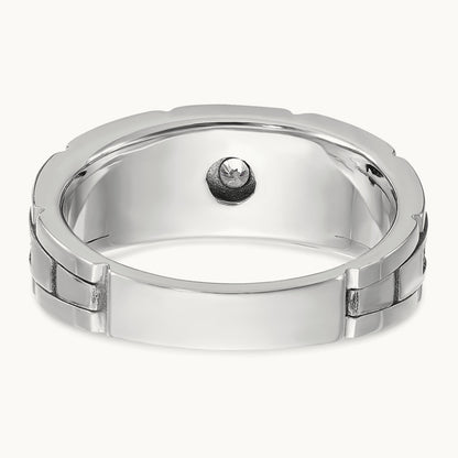 w/ Blk RH IBGoodman Men's Polished & Textured Diamond Ring, 14K White Gold