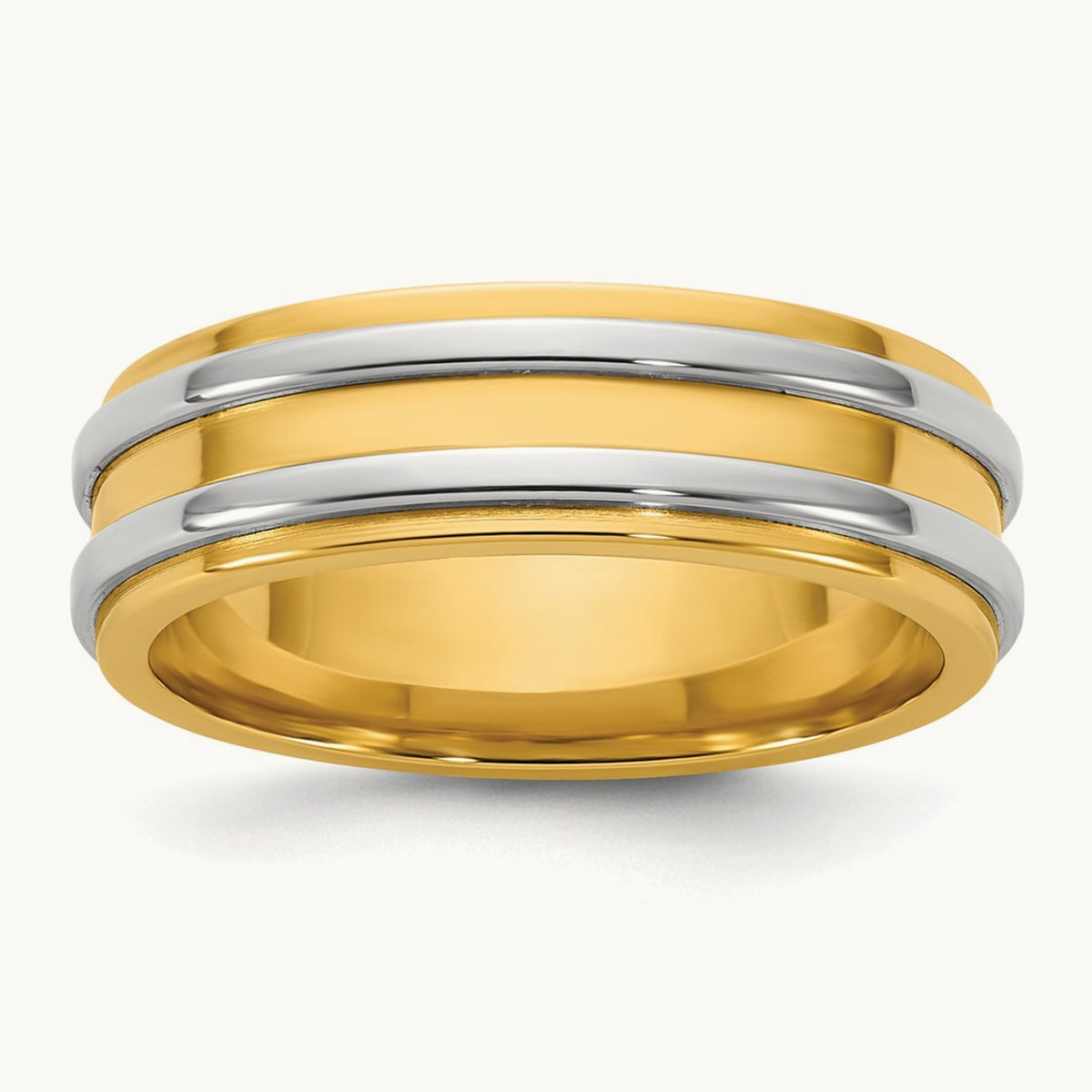 Y/W Double Banded Wedding Band, 6mm, 14K Two-tone