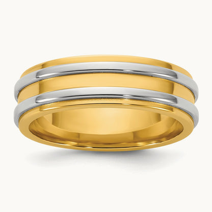 Y/W Double Banded Wedding Band, 6mm, 14K Two-tone