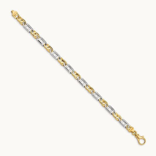Hand Polished Fancy Link Bracelet, 5.5mm, 14K Two-tone