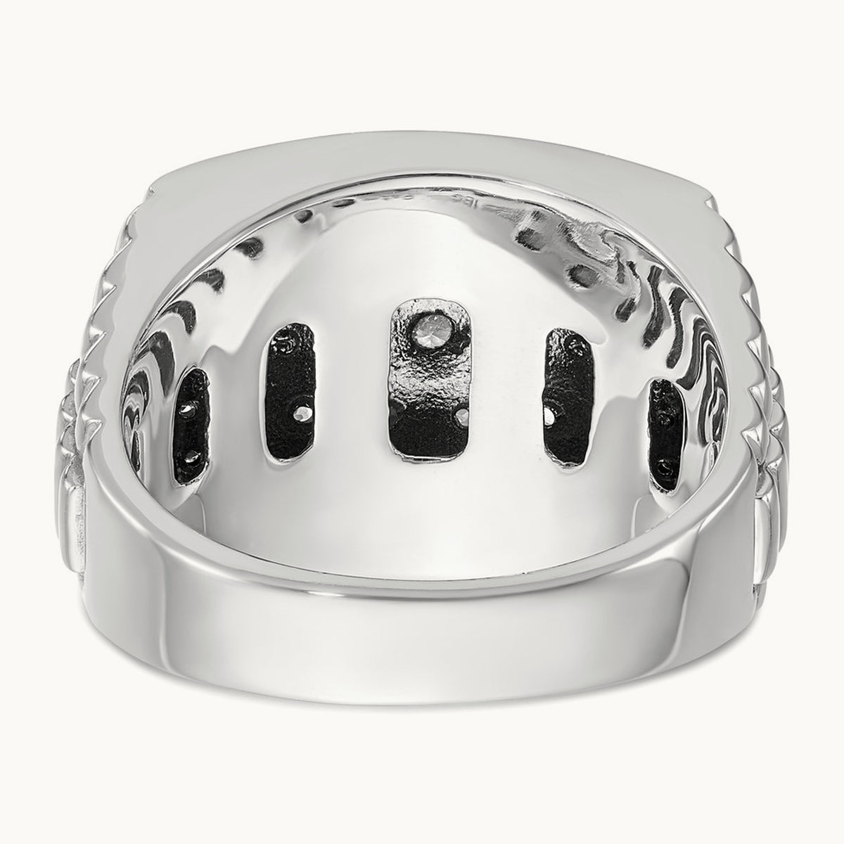 IBGoodman Men's Polished & Textured Black/White Dia Cluster Ring, 14K White Gold