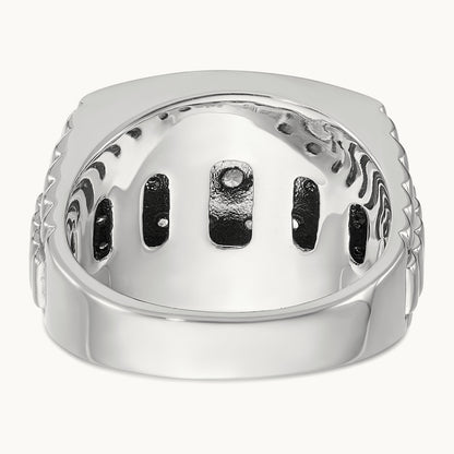 IBGoodman Men's Polished & Textured Black/White Dia Cluster Ring, 14K White Gold