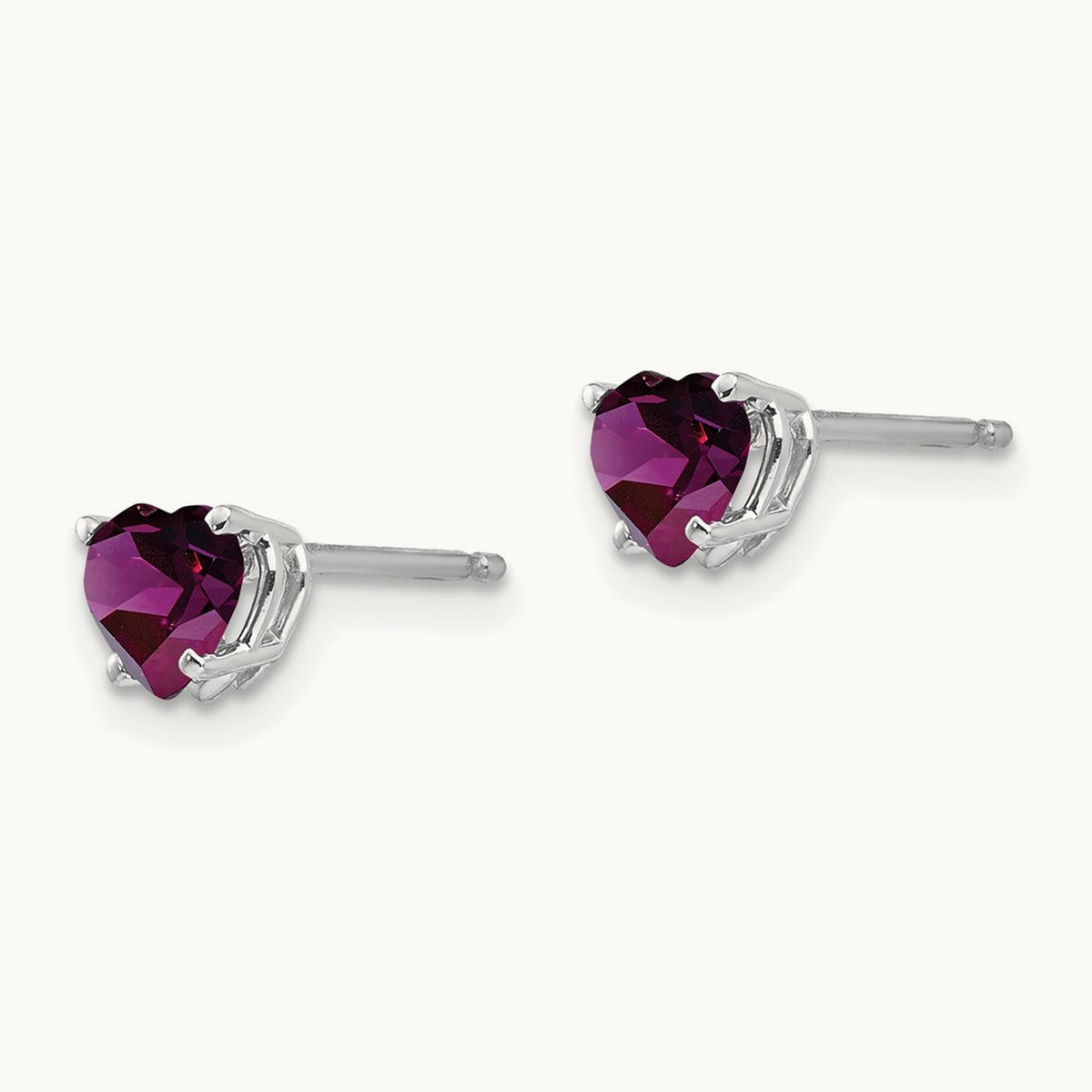 Heart Rhodolite Garnet Earrings, 5mm, 14K White Gold