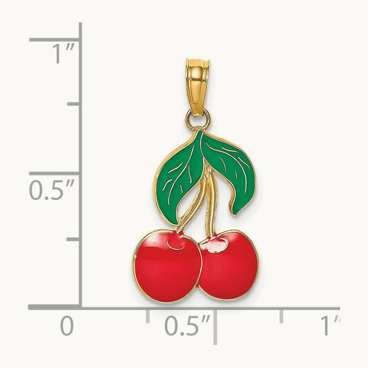 W/ Enamel Cherries With Leaf Charm, 14K
