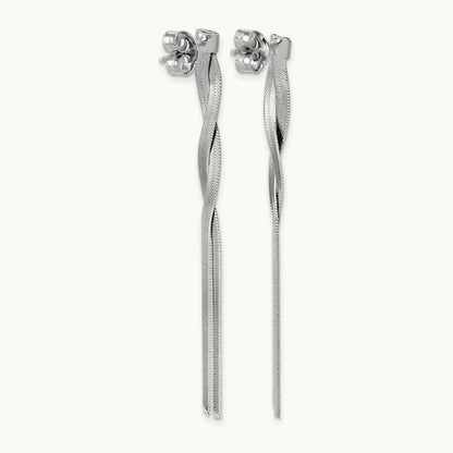 Rh-Plat Herringbone 2-strand Dangle Post Earrings, Sterling Silver — Leslie's
