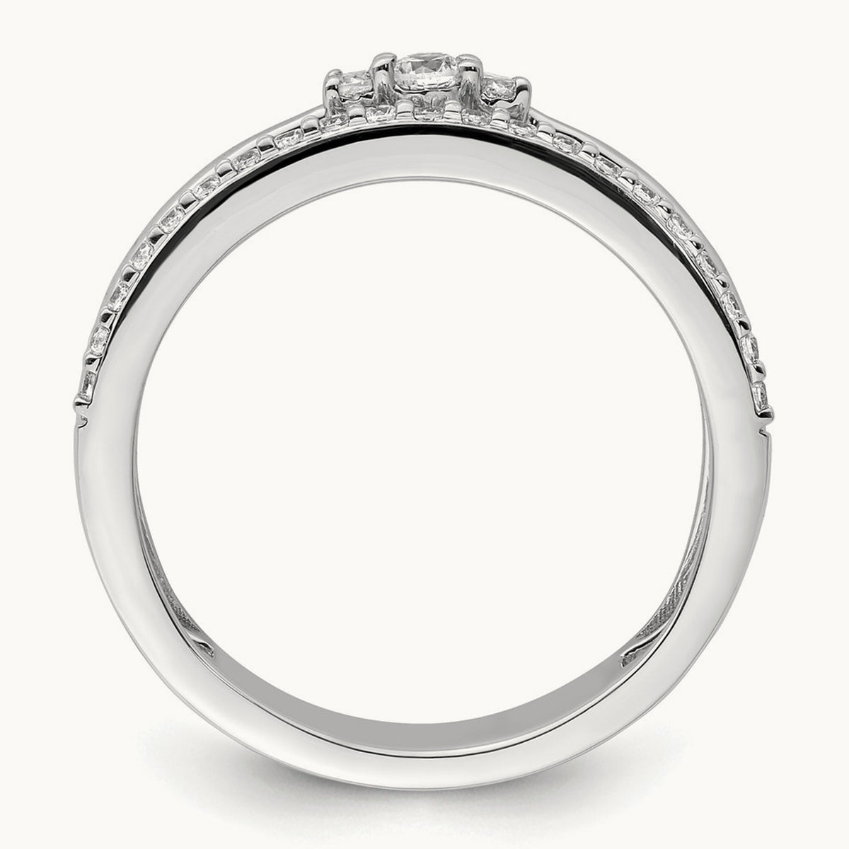 Polished Diamond Double Band Fashion Ring, 14K White Gold