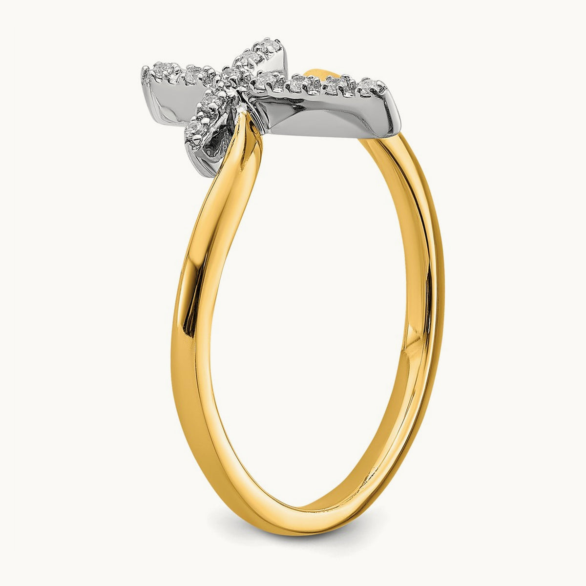 Polished Cross Diamond Ring, 14K Two-tone