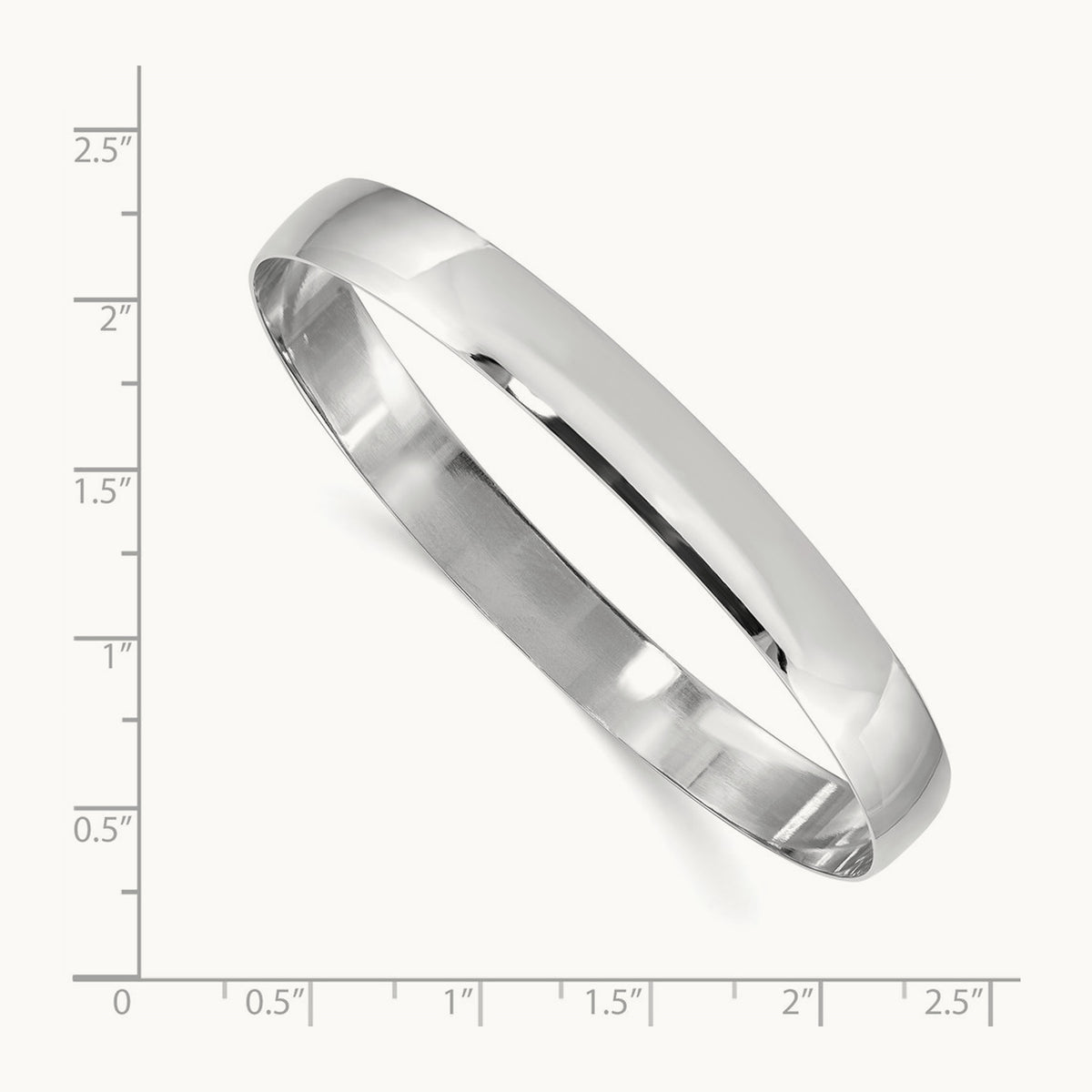 Solid Polished Half-Round Slip-On Bangle — 14K White Gold, 8mm