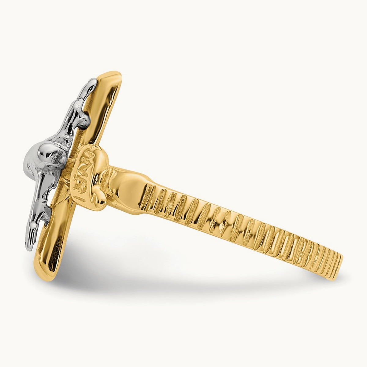 Polished INRI Crucifix Ring — 14K Two-Tone Gold, 6.75