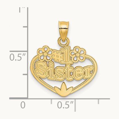 #1 SISTER in Heart Charm, 14K