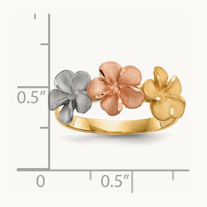 w/White Rhodium Satin D/C 3-Plumerias Ring, 14K Two-tone