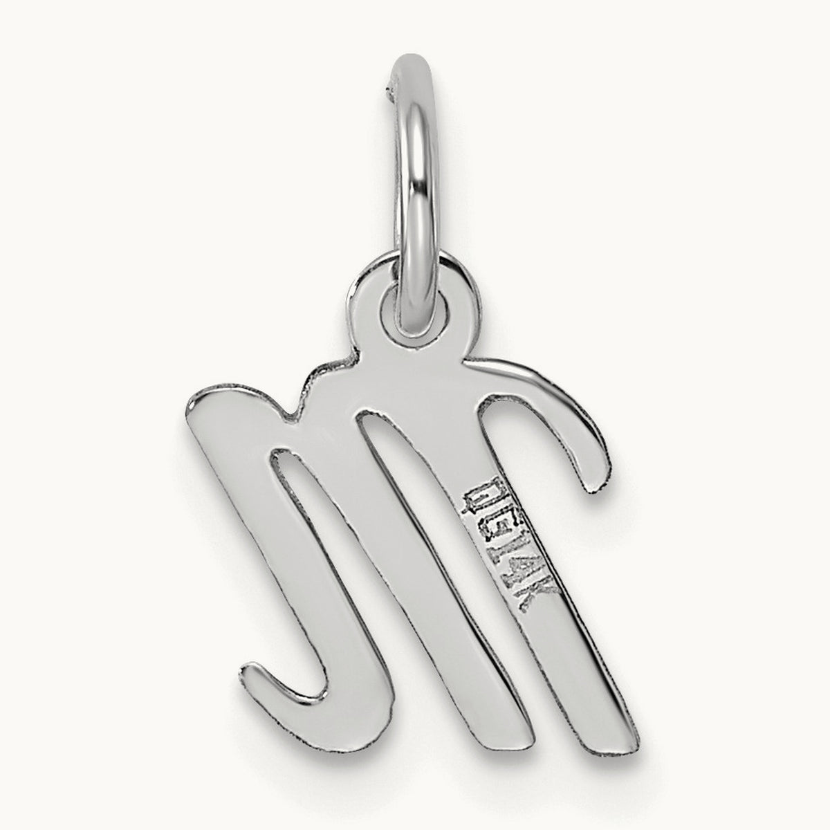 Small Script Letter M Initial Charm, 14K White Gold