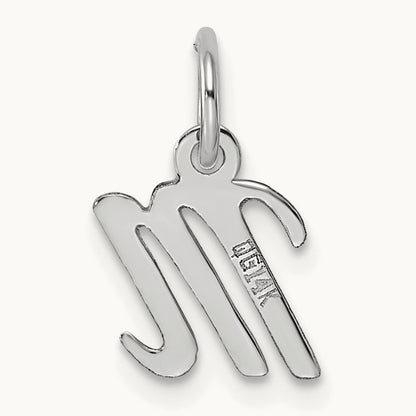 Small Script Letter M Initial Charm, 14K White Gold