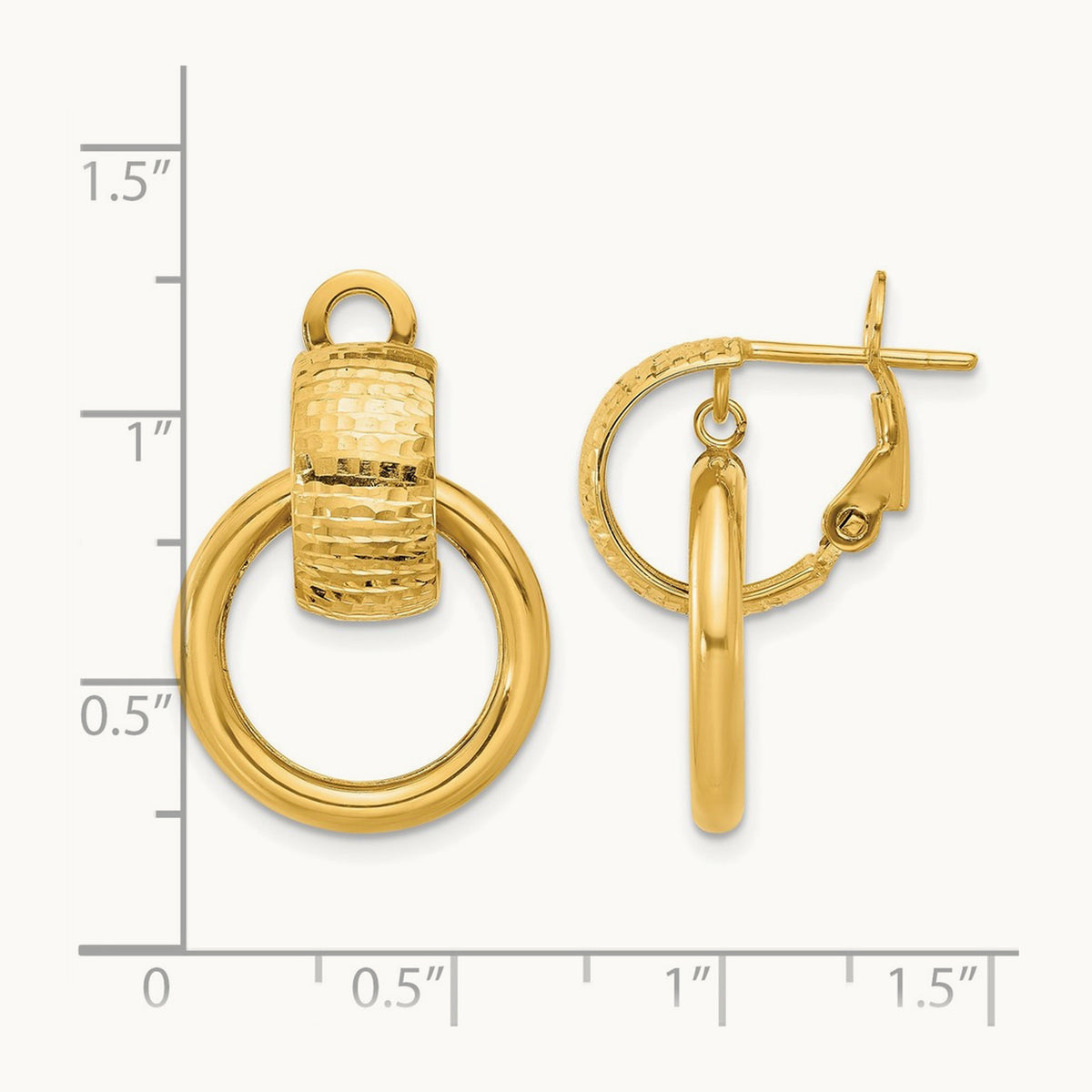 Polished and D/C Circle Dangle Omega Back Earrings, 14K — Leslie's