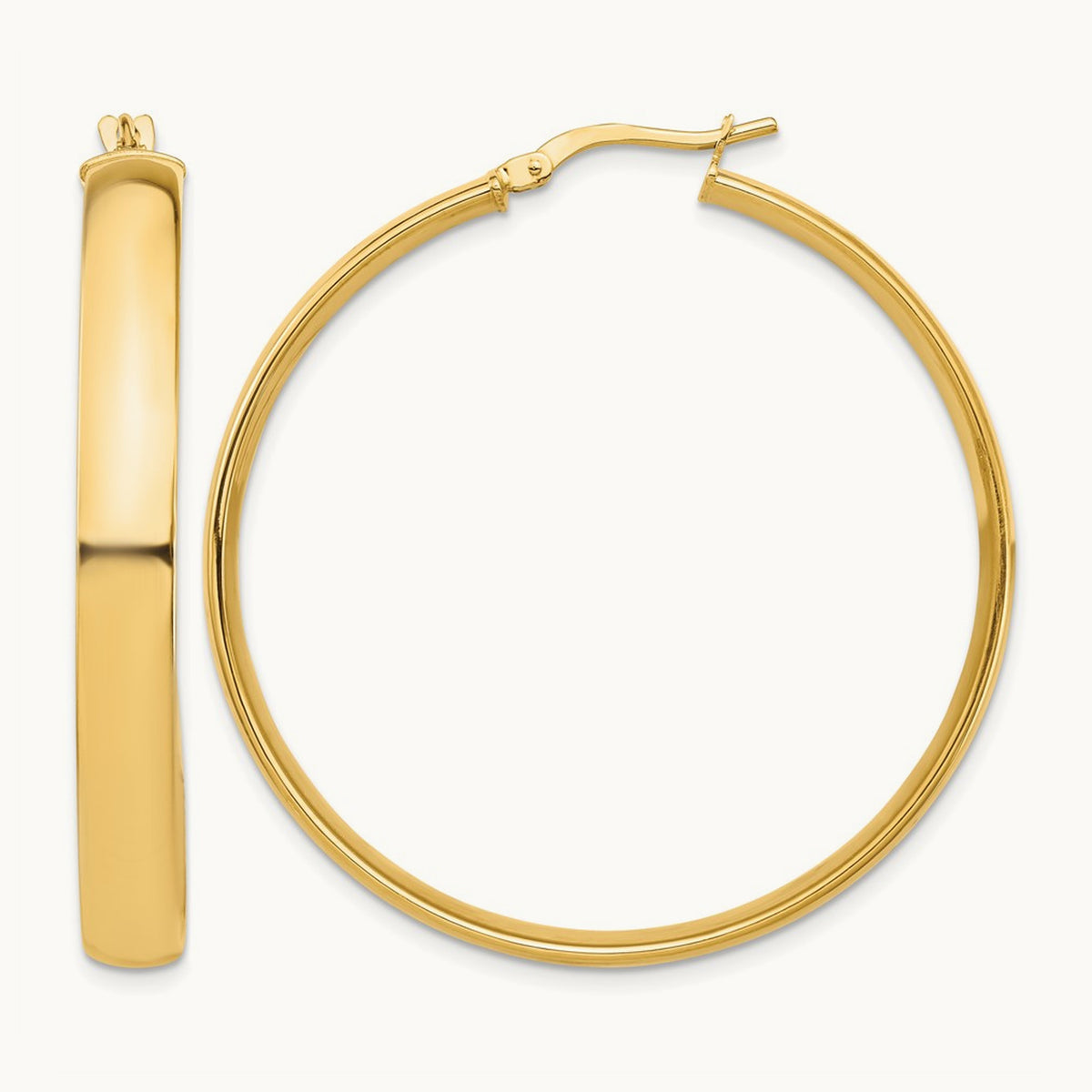 High Polished Hoop Earrings, 5mm, 14K