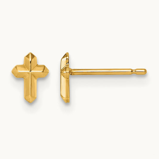 Polished Cross Post Earrings, 14K