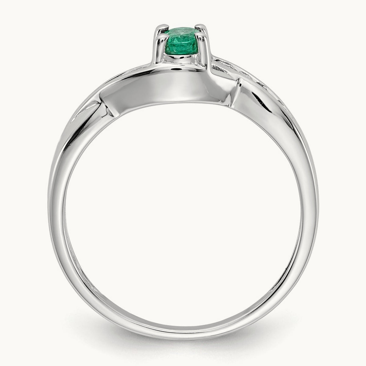 Oval Emerald Diamond Ring, 14K White Gold