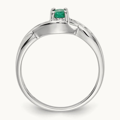 Oval Emerald Diamond Ring, 14K White Gold