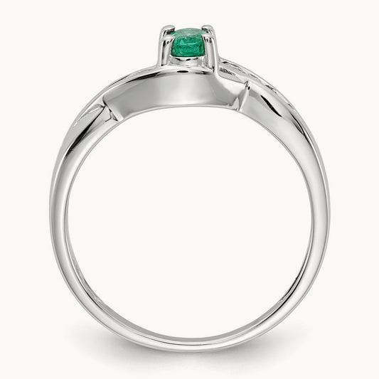 Oval Emerald Diamond Ring, 14K White Gold