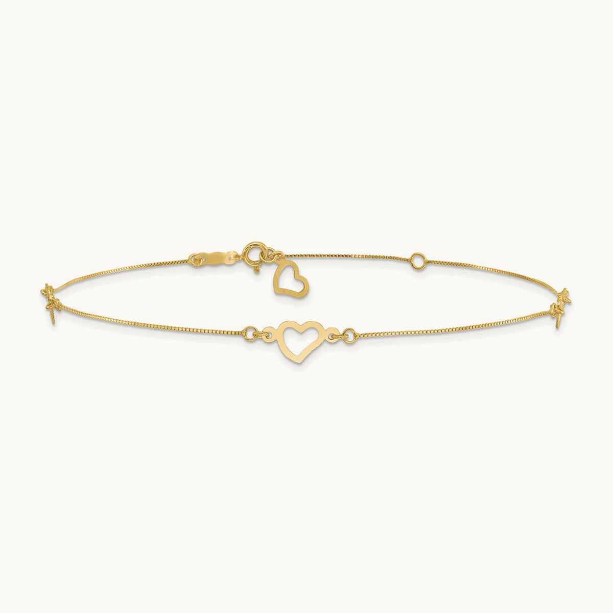 Fancy Heart 10in Plus 1in ext. Anklet, 14K