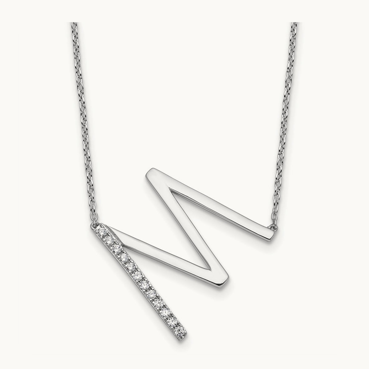 Sideways Diamond Necklace — 14K White Gold, M