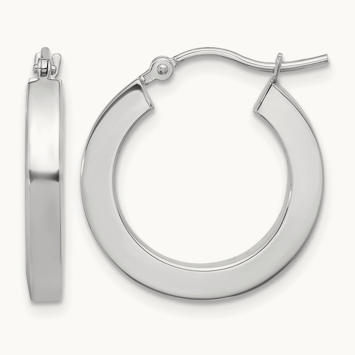 Polished Square Tube Hoop Earrings — 14K White Gold