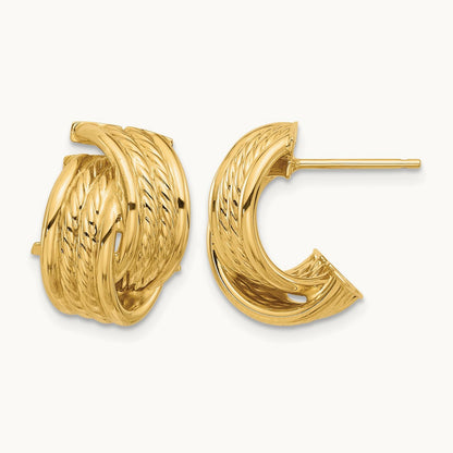 Polished and Textured Twisted Post Earrings, 14K