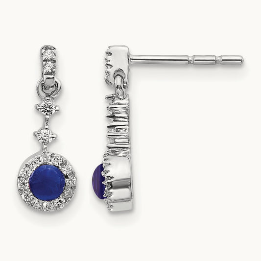 Diamond and Cabochon Sapphire Earrings, 14K White Gold